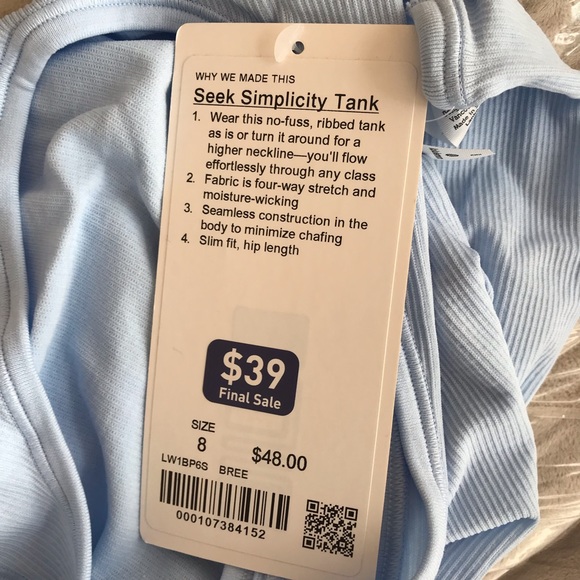 New LULULEMON Seek Simplicity Tank Breezy Blue 8 - Picture 5 of 5